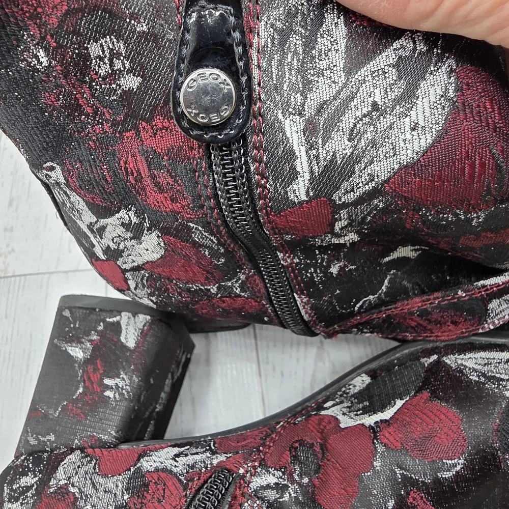 Geox Red and Black Floral Ankle Boots - Respira Technology 37.5/US7/7.5‎